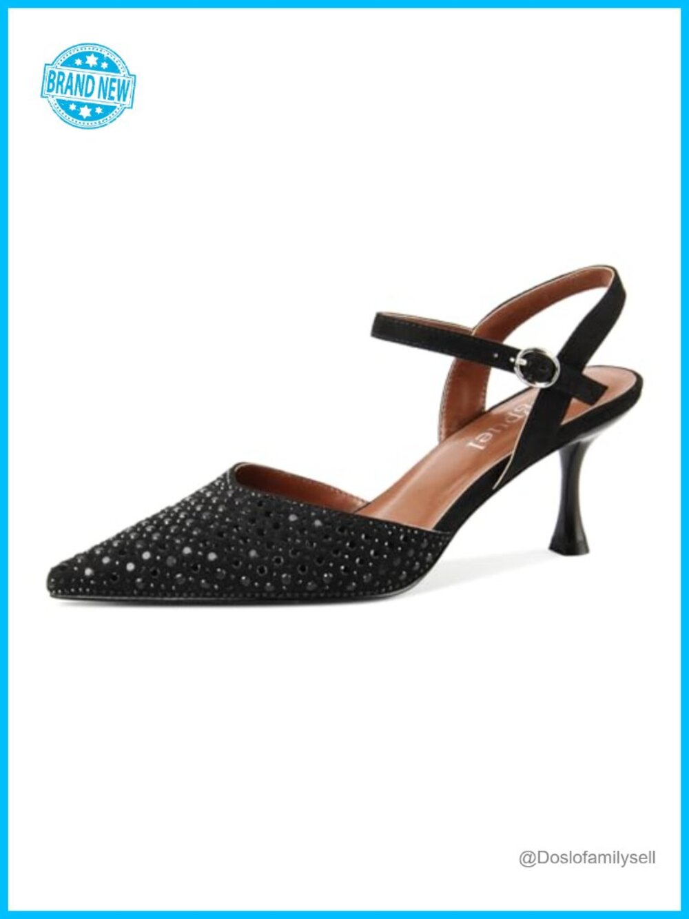 Kitten Heel Slingback Pumps Rhinestone Closed Toe Dress Shoes